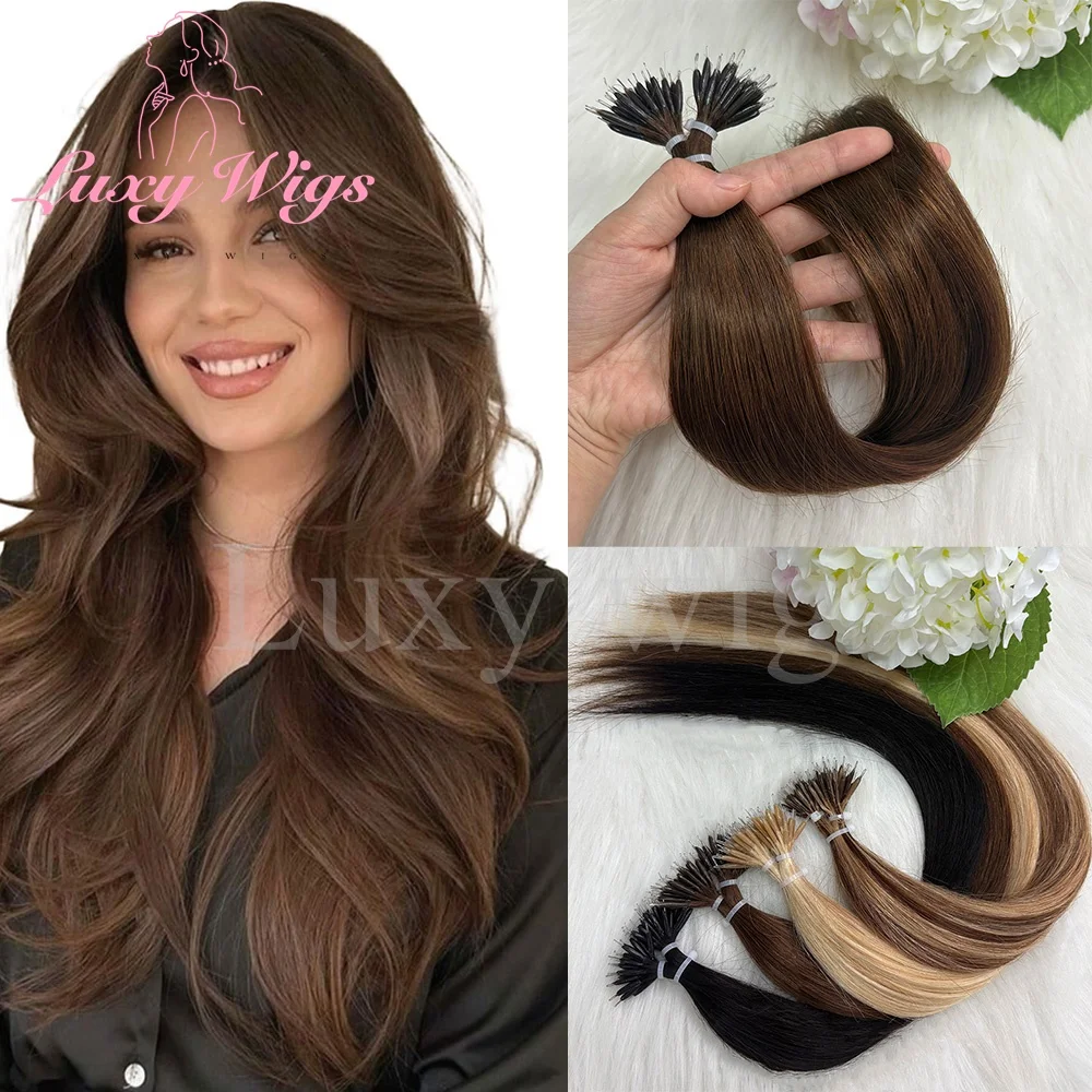 ナノリングマイクロリンク人毛エクステンション 12-20 インチストレートケラチンカプセルナチュラルブラウンマイクロビーズループヘアエクステンション