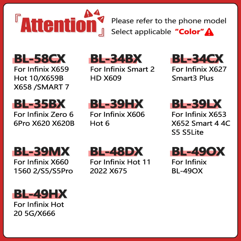 BL-58CX BL-34BX BL-34CX BL-35BX Battery For Infinix Smart Zero Hot 2 3 4 4C S5 6 10 11 20 Pro Plus Lite X659 X660 BL-49OX X666