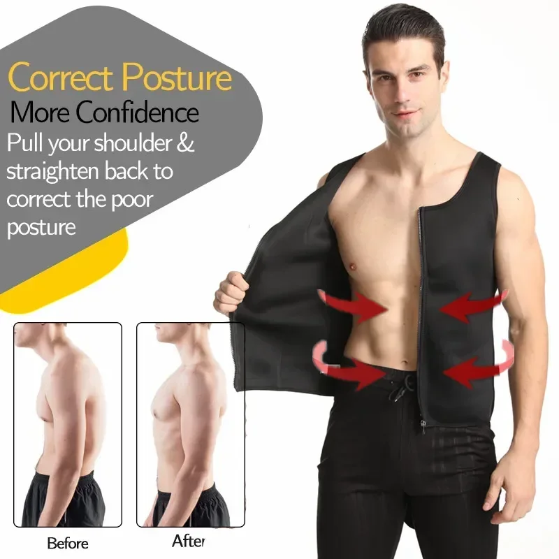 Top Corset Slimming Shapewear Vest Abdomen Seamless Sweat Men Posture Body Trainer Shaper Double Waist Fitness Correct Burn Belt