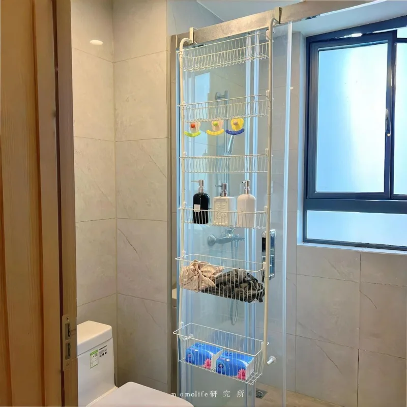 106cm Wall Mounted Storage Rack No Drilling Shower Shelf Narrow Bathroom Organizer Over Door Toilet Cabinet Side Hanging Holder