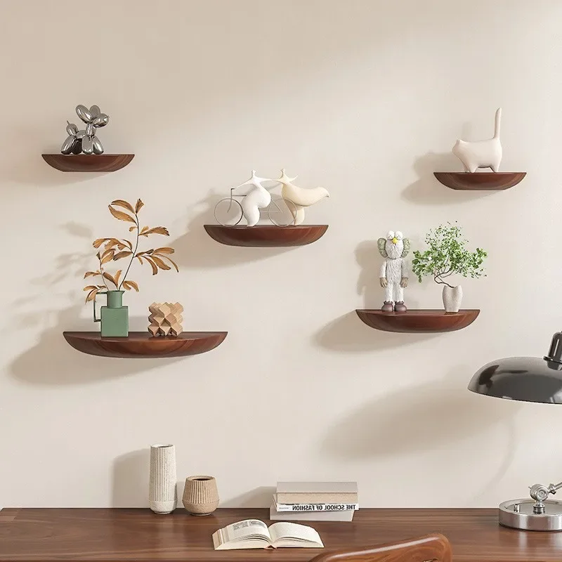 Semicircle Solid Wood Floating Wall Shelf – Modern Half-Moon Display Rack 3