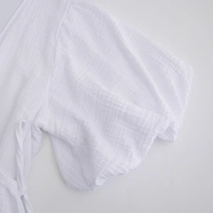 Frauen Vintage Crepe Blick Ärmelkleid, elegantes weißes Maxikleid, langer Verband mit Spitze, 100% kausale Baumwolle 8 Hauptverkaufskleid Long Crepe - №4