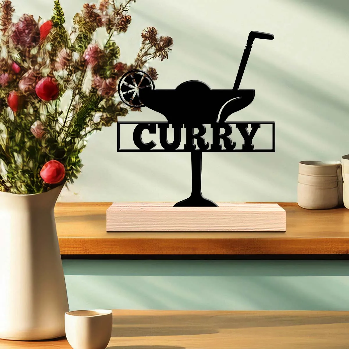 1pc Interesting Desktop Metal Statues Customizable Name With Wooden Base Office Decoration,Christmas and Housewarming Gifts