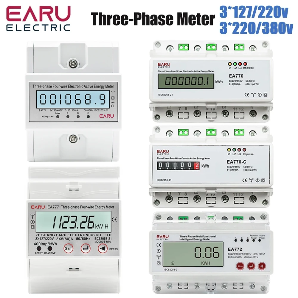 

Трехфазный четырехпроводной электронный измеритель активной энергии кВтч монитор энергопотребления DIN рейка 50/60 Гц 3*5(100)A 50/60 Гц ЖК-дисплей