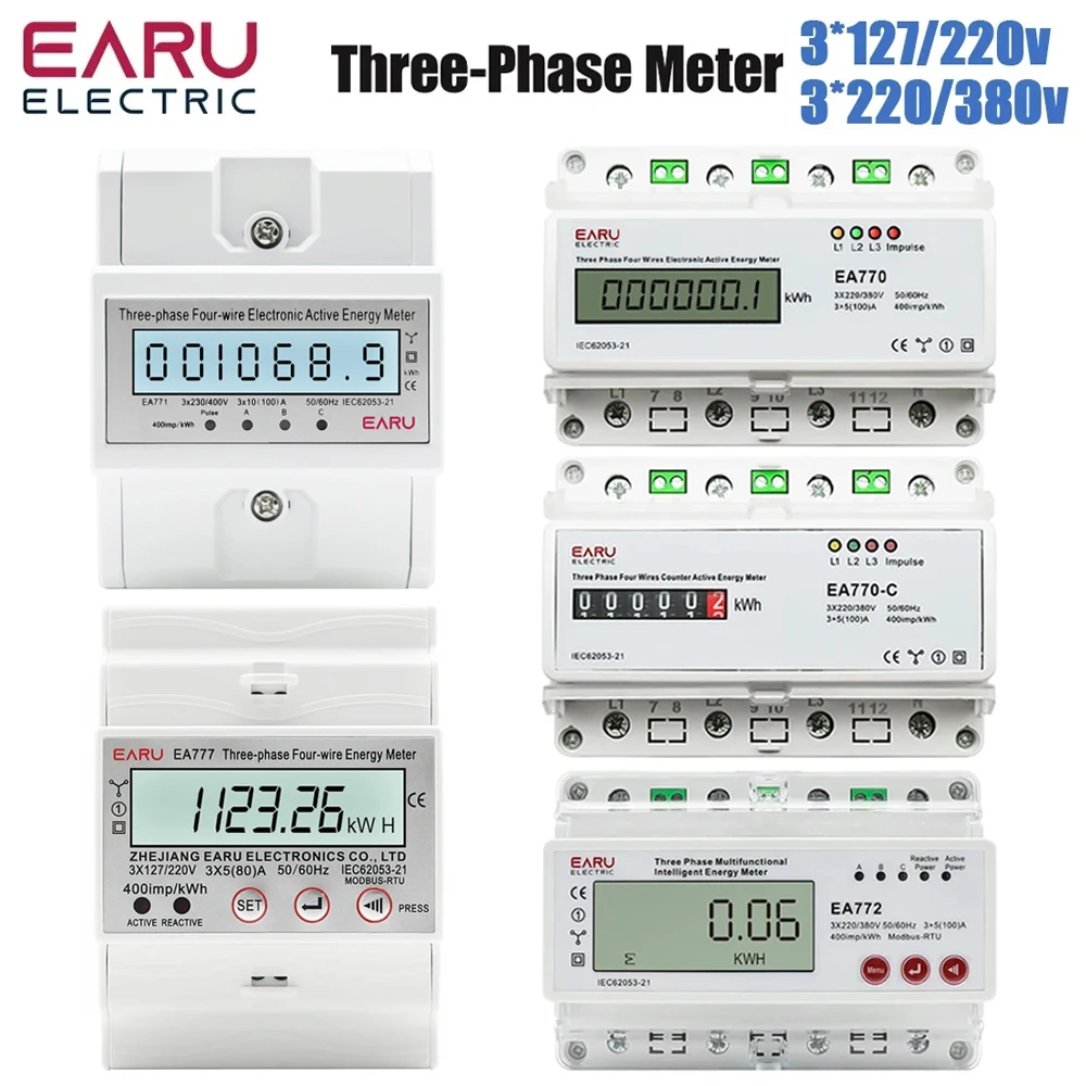 Trójfazowy czteroprzewodowy elektroniczny licznik energii aktywnej kWh Monitor zużycia energii Szyna DIN 50/60 Hz 3*5(100)A 50/60 Hz LCD LED