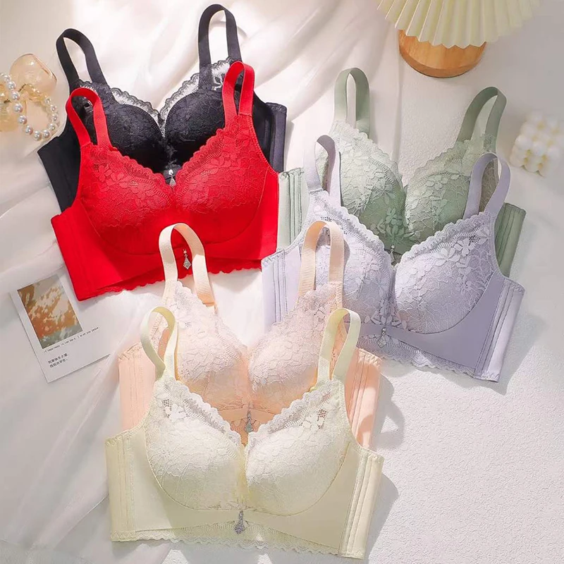 Thin thick cups optional Solid Color Leisure Women Underwear Adjustment Type Gather Together Anti-Sag Bra Soft Comfortable Bra