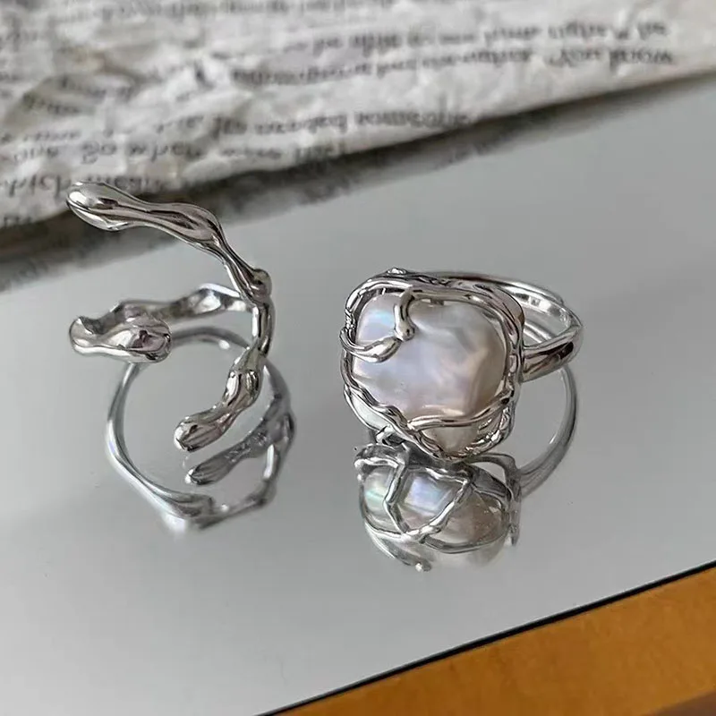 

New 925 Sterling Silver Geometric Shape Ring Personality Charm Simple Pearl Ring Birthday Party Gift for Women Exquisite Jewelry