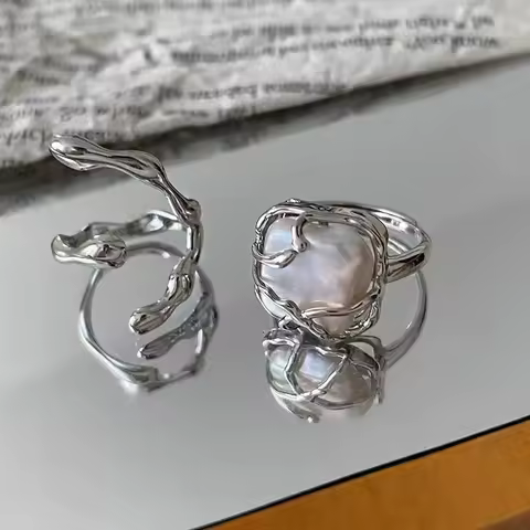 New 925 Sterling Silver Geometric Shape Ring Personality Charm Simple Pearl Ring Birthday Party Gift for Women Exquisite Jewelry