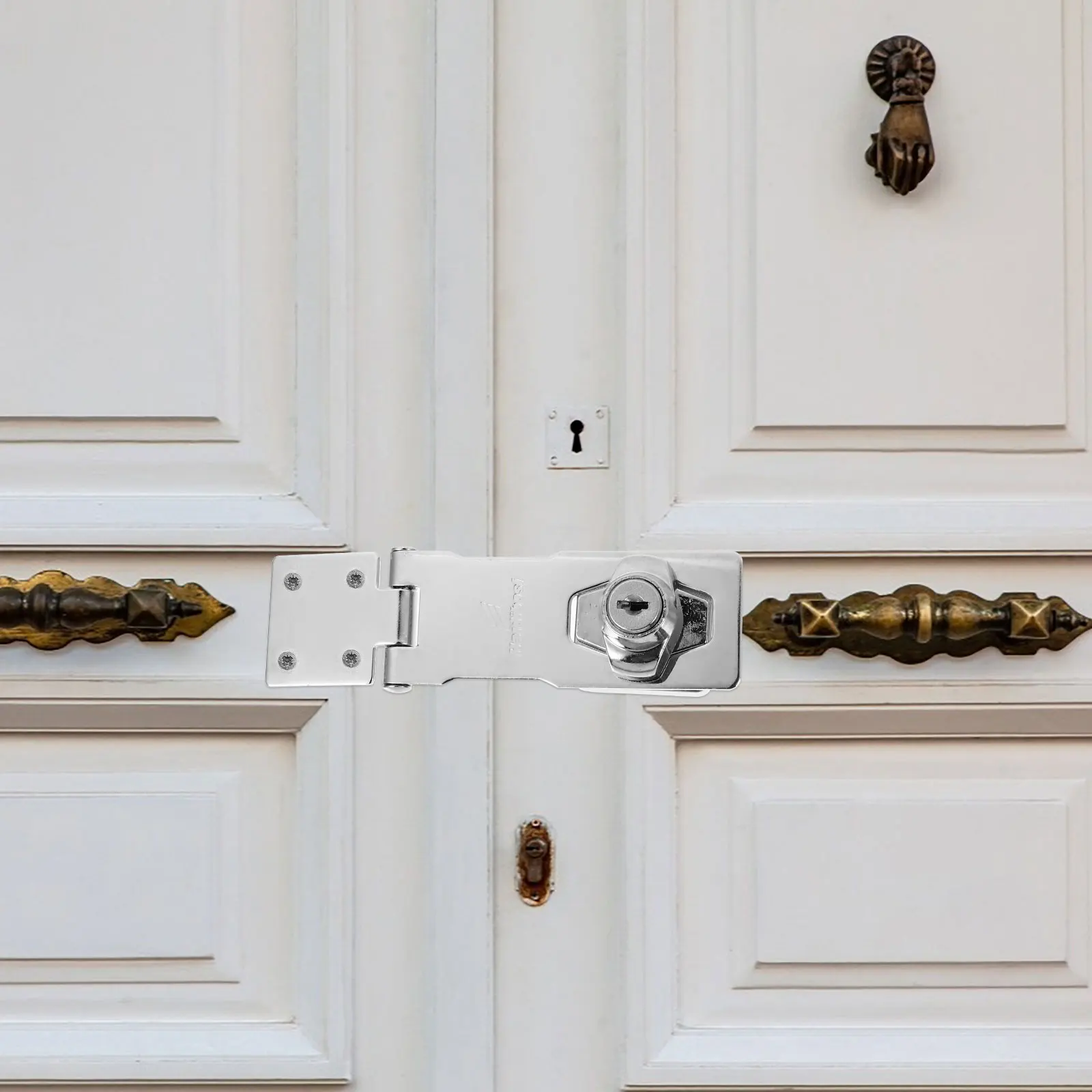 

Gate Lock Door Hasp Latch Household Gas Cabinet Locks with Keys Silver Anti-theft Safety Bolt