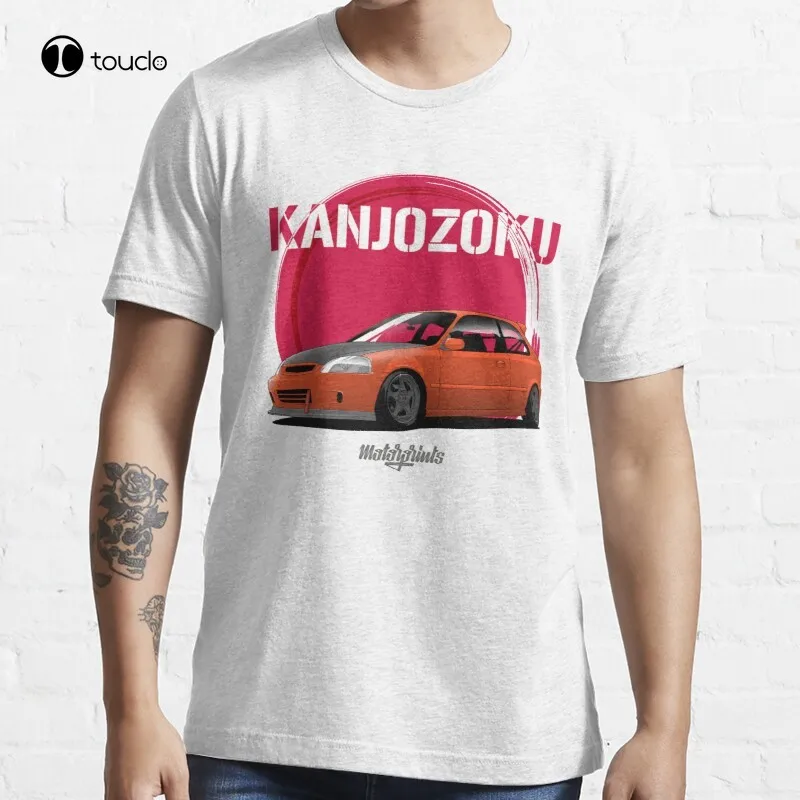 Kanjozoku Civic (Orange) Ej Eg Senna Black Kouki Missile Car T-Shirt Cotton Tee Shirt Custom Aldult Teen Unisex Digital Printing