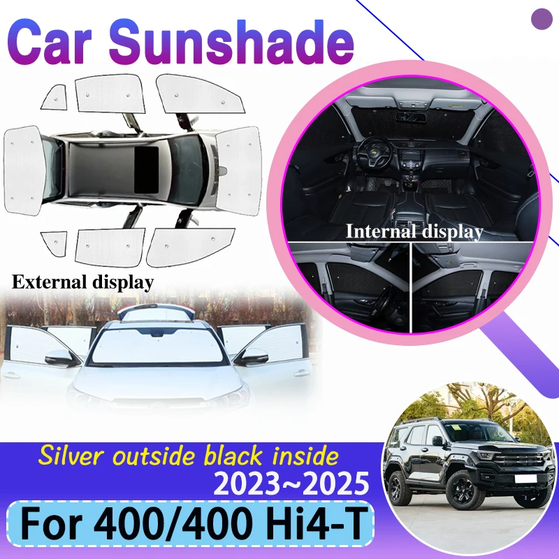 Car Coverage Sunshades For Great Wal Tank 400 GWM 2023~2025 400 Hi4-T Sun UV Protection Visor Window Covers Stickers Accessories