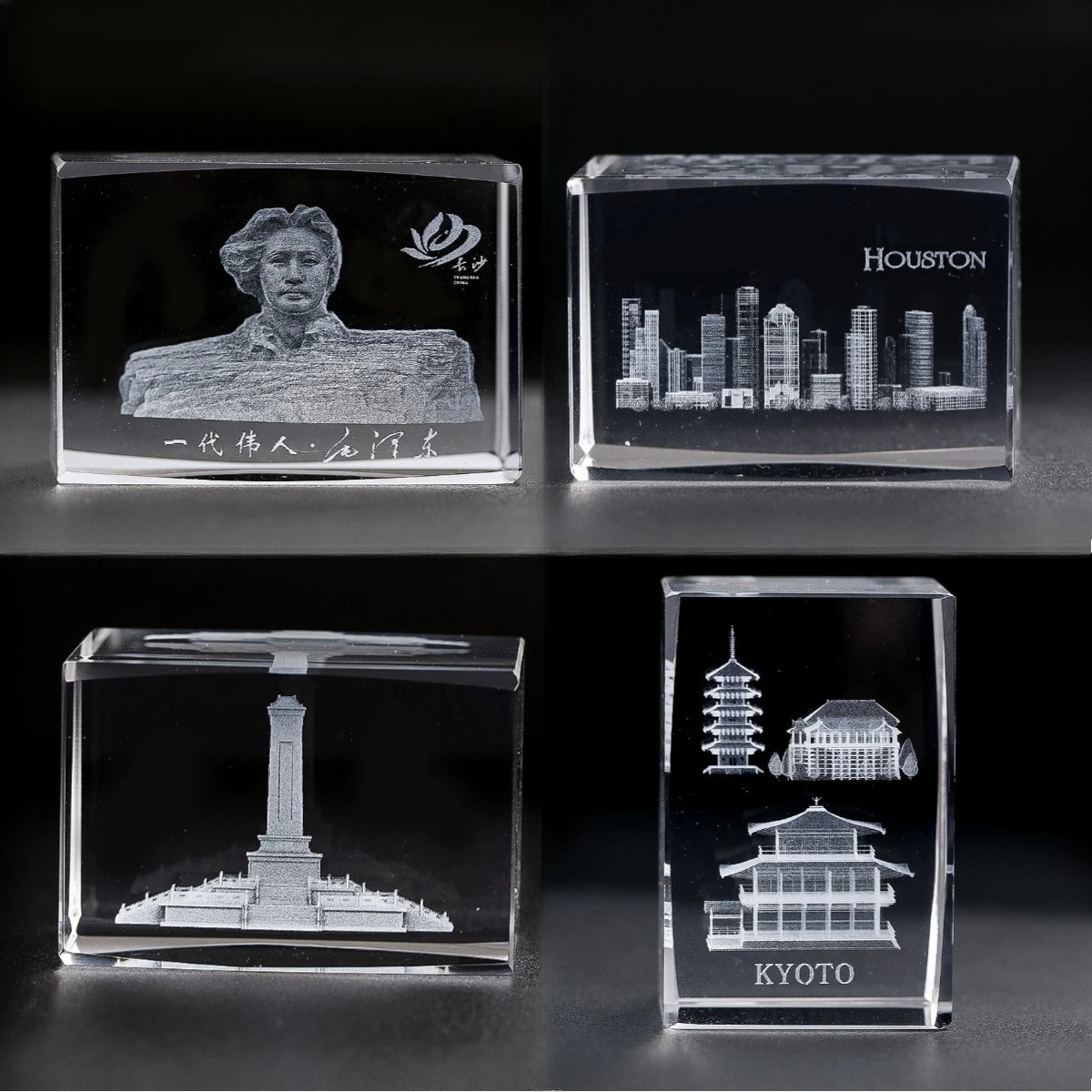 Figuras de cubos de cristal 3D, miniaturas, arquitectura grabada con láser, monumento, pisapapapeles, recuerdos, escultura de construcción con caja de regalo