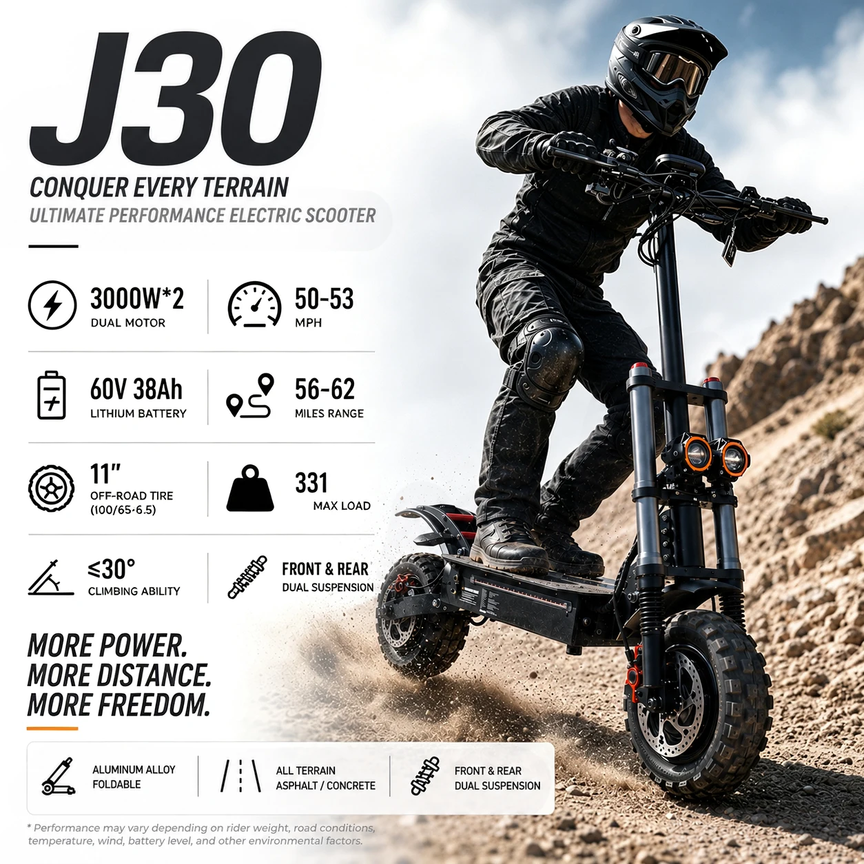 FREEBOY Adult Off-Road Electric Scooter With Removable Seat, Front And Rear Oil Brakes, 11