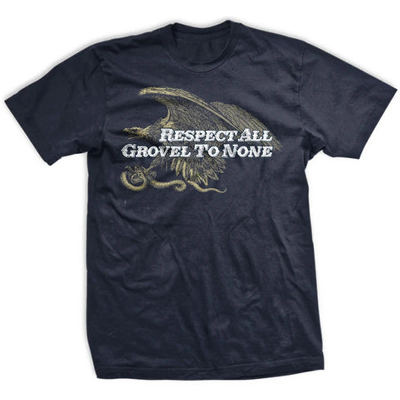 

Show Respect To All, But Grovel To None. Eagle Catches Snake Graphic T-Shirt. Premium Cotton Short Sleeve O-Neck Mens T Shirt