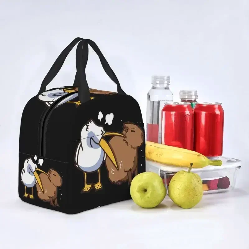 Tries To Eat Capybara Insulated Lunch Bags for Work School Cute Kawaii Meme Leakproof Thermal Cooler Lunch Box Women Children