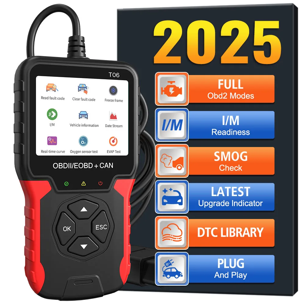 

Сканер OBD2, автомобильный диагностический инструмент, T06, считыватель кодов, автоаксессуары, тестер батареи, многоязычная поддержка, проверка системы двигателя
