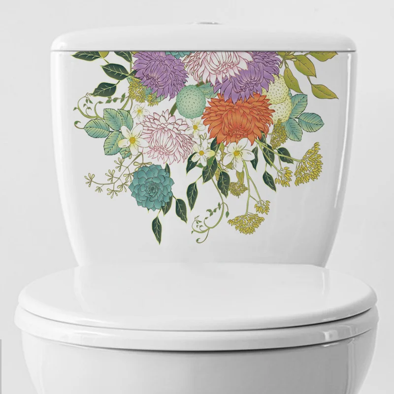 Plantar Adesivos De Banheiro Floral, Murais De PVC, Impermeável, Pinturas Auto-adesivas, Decoração Do Banheiro, Tampa Da Tampa Do Vaso Sanitário Adesivos
