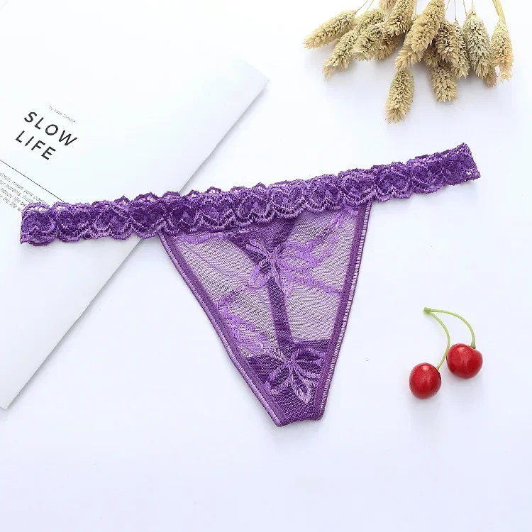 Sexy Lace Love G-string Transparent Thong Low Waist Panties Cotton T-shaped Underpants T-back Underwear Bikini Briefs Wholesale