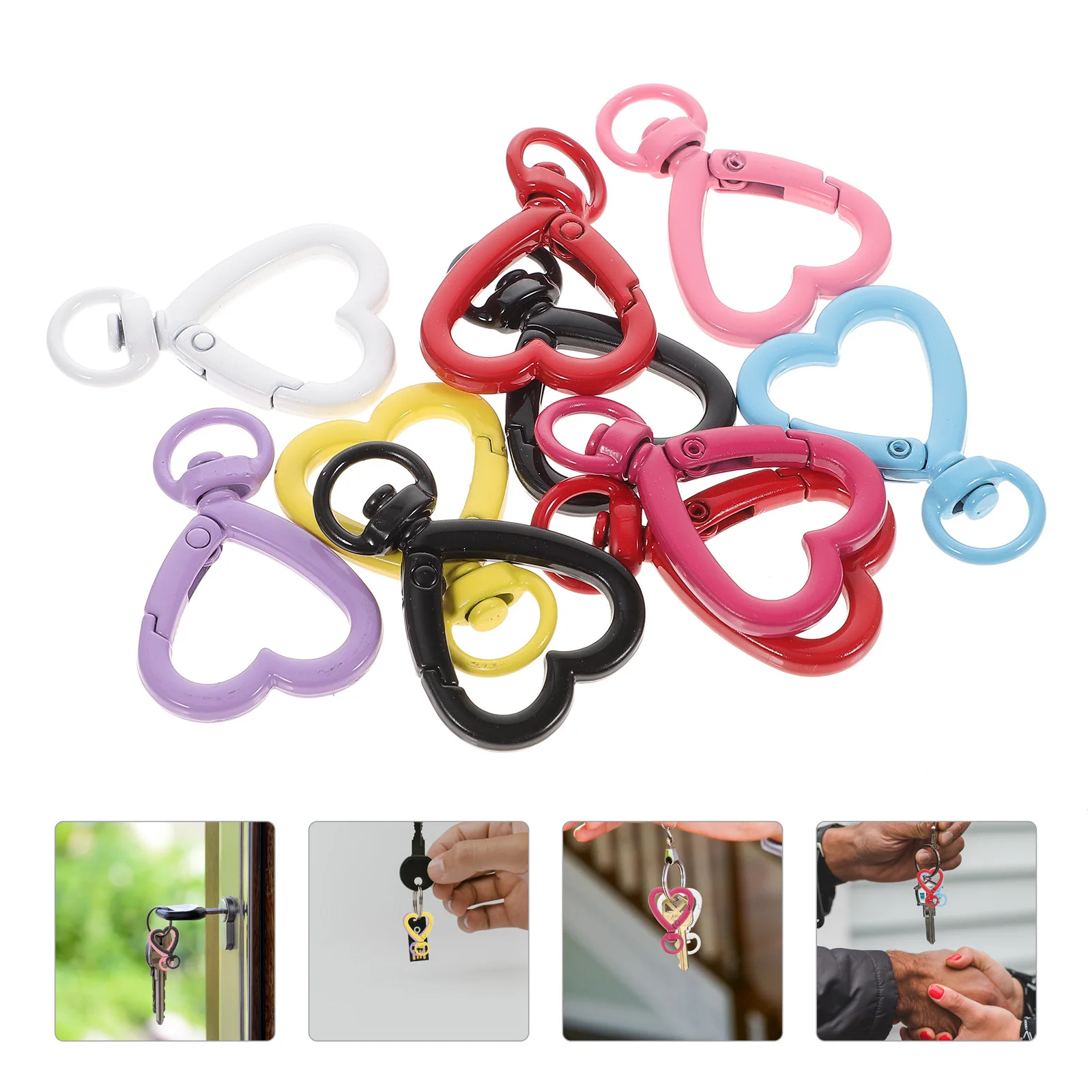 10개 하트 모양 매끄럽고 반짝이는 DIY 보석 제작 공예품 열쇠고리 가방 발렌타인 선물 혼합 색상 클라스프 열쇠고리 제작용