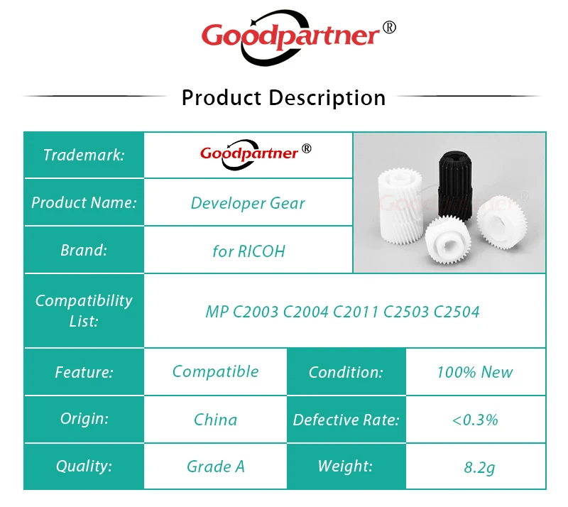 5X Developer Gear per RICOH MP C2003 C2004 C2011 C2503 C2504 / MPC2003 MPC2004 MPC2011 MPC2503 MPC2504