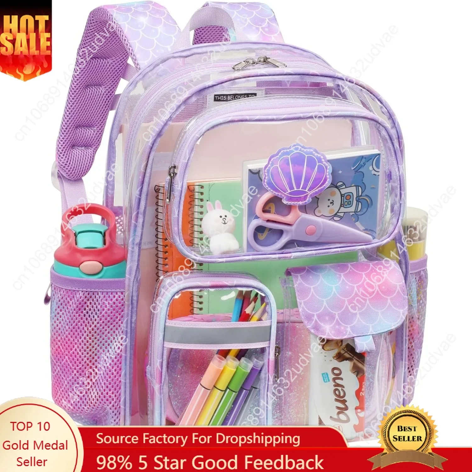 Bagseri Clear Backpack for Girls - 15 Inch Heavy Duty Transparent School Bookbag Multiple Pockets, Safe Re