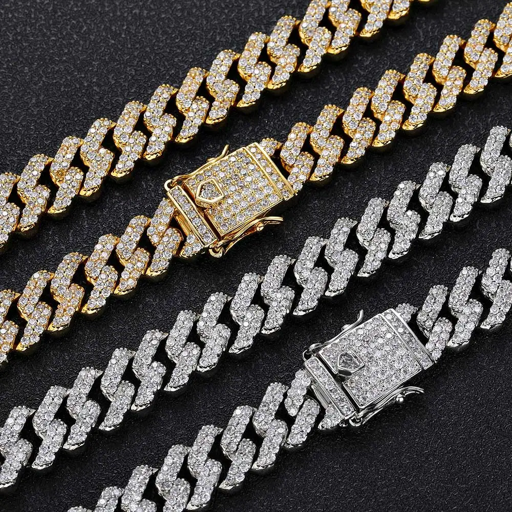 

12mm Cuban Link Chain Mens 2 Rows Iced Out Miami Necklace Bling Cubic Zirconia Brass Hip Hop Jewelry for Women