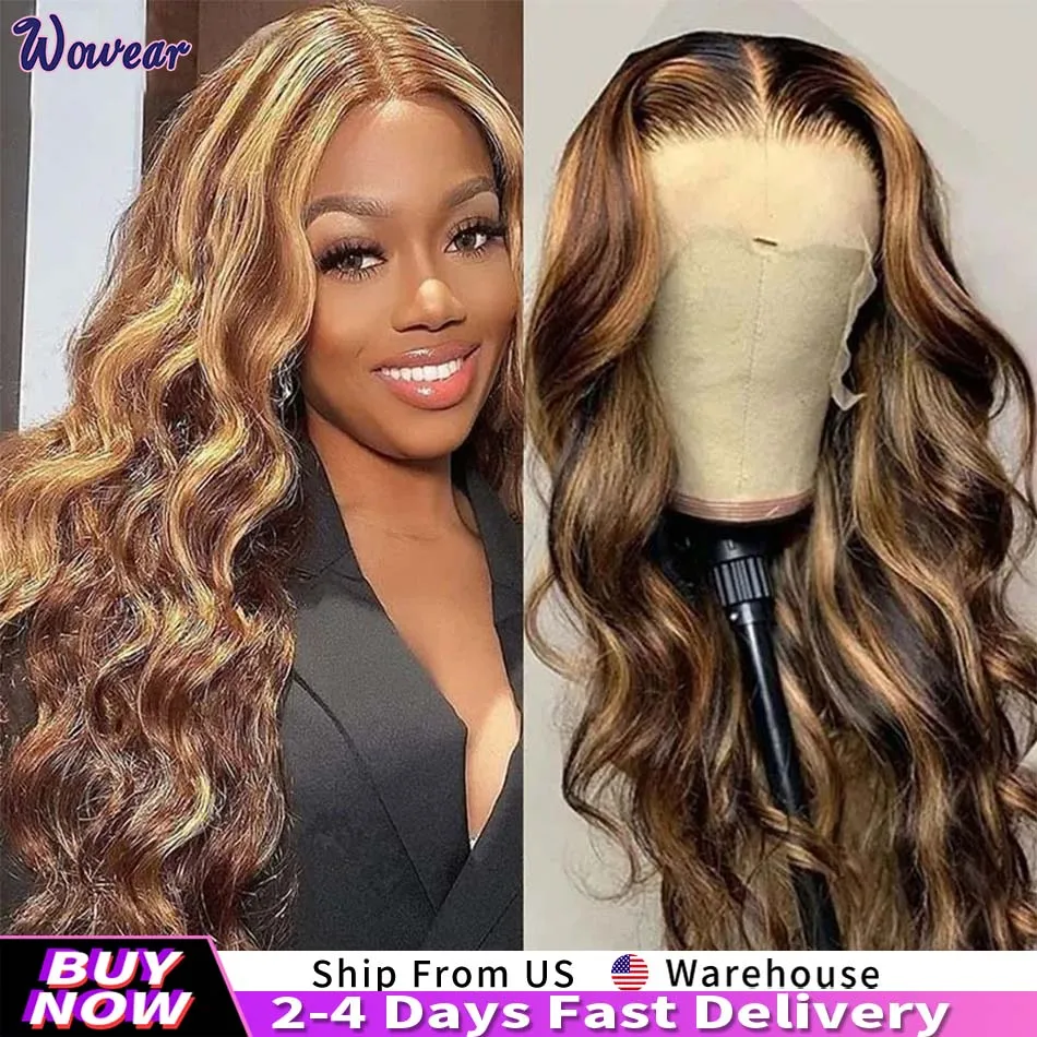 200 Density Body Wave 13x4 Ombre Highlight HD Lace Frontal Wigs 13x6 4/27 Colored Wigs Lace Front Human Hair Wigs Transparent