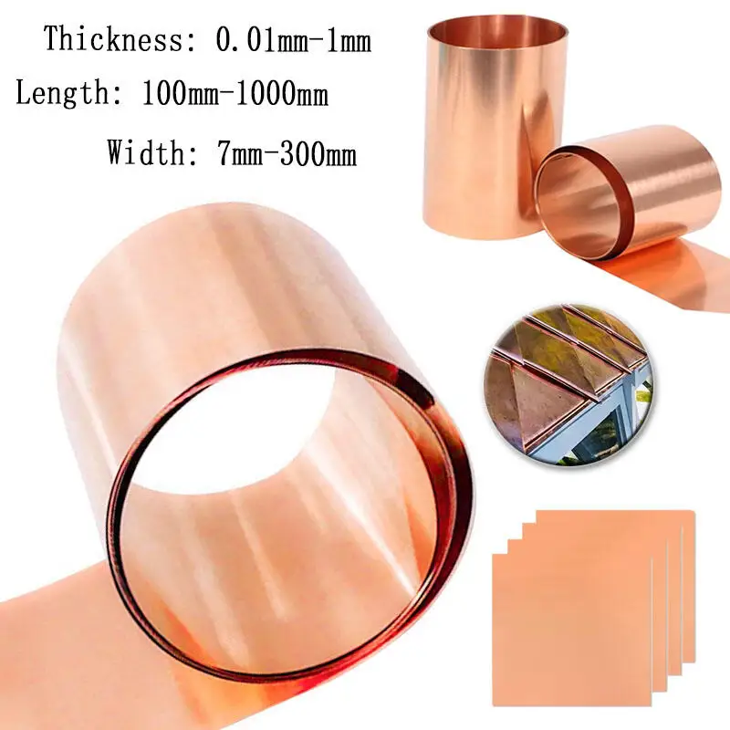 1pcs Coppers Plate Roll 0.01-0.6mm Thick 7mm-300mm Wide Coppers Foil Plate Pure Coppers Cu Metal Sheet Foil Length 100-1000mm