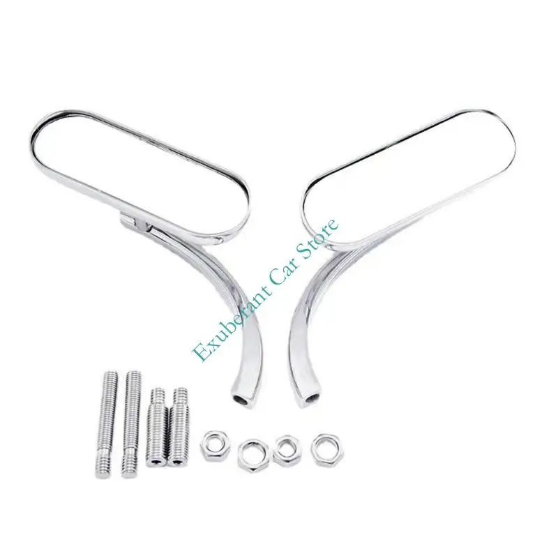 Motorcycle Side Mirror Set with Curved Mirror Faces and Curved Stems, Aluminum Bodies for Rearward Viewing Replacement