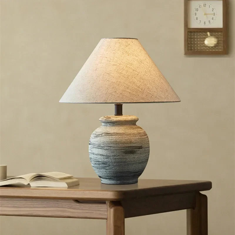 Japanese Style Wabi-sabi Retro Design Ceramic Jar Table Lamp New Chinese Style Hotel Living Room Bedroom Bedside Reading Lamp