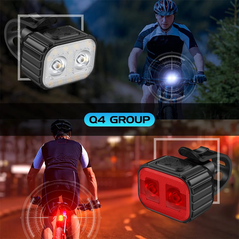 TOPRIDE Bike Light Q4 LED Bicycle Front Rear light USB Charge Headlight Cycling Taillight Bicycle Lantern Bike Accessories Lamps
