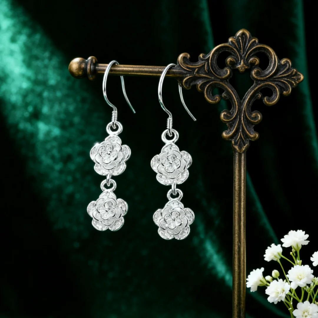 Pendientes de Plata de Ley 925 con Diseño de Rosa, para Mujer, Ideales para Bodas, Compromisos, Fiestas y Uso Diario, Regalo de Joyería