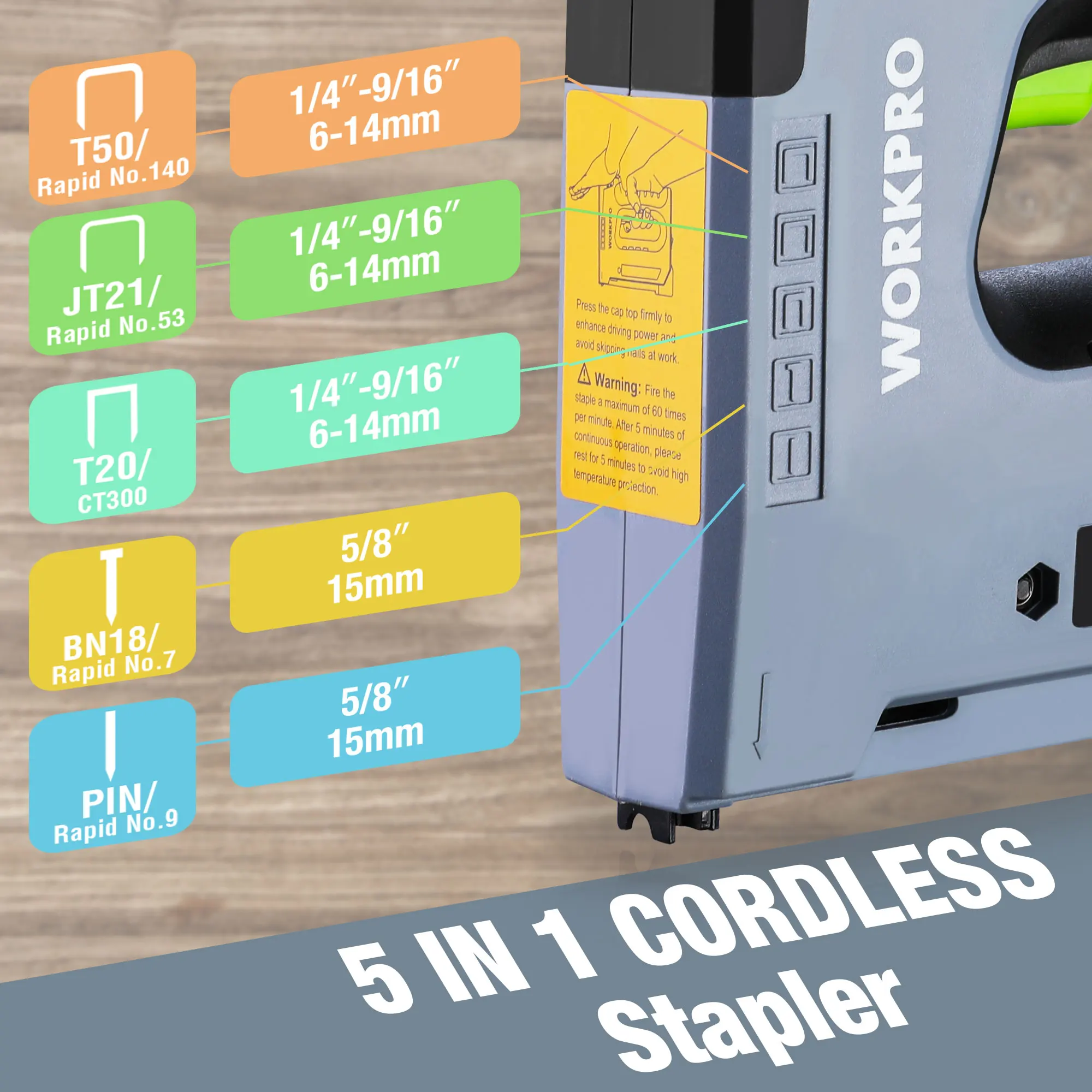 WORKPRO 3.6V 6 In1 Điện Bấm Kim Lithium-Ion Không Dây Nặng Súng Bắn Ghim Súng Bắn Đinh Cho Ngôi Nhà Trang Trí lần Trùng Tu Tăng Chiều Cao