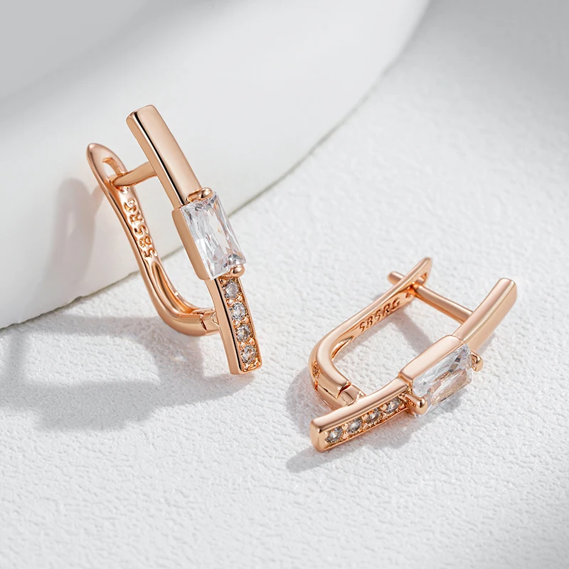 Kinel Hot 585 Rose Gold Color Drop Earrings for Women Trendy Square Natural Zircon Bridal Gift High Quality Daily Fine Jewelry