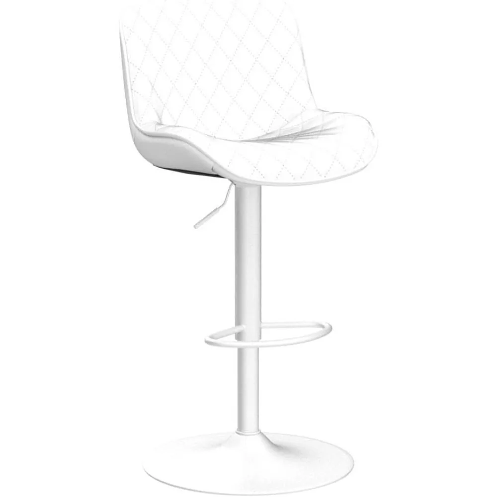 White Bar Stools Set of 2 Faux Leather Padded Counter Adjustable Metal Barstools High Back Swivel Chairs for Home Kitchen Island