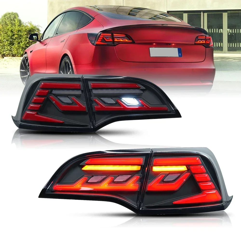 Pair Of Car Tail Light Assembly For Tesla Model 3 Model Y 2017-2021 LED Brake Signal Light Tuning Parts Car Rear Lamp System