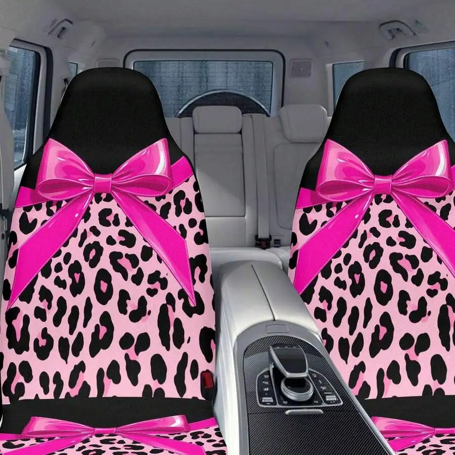 

Universal Pink Leopard Print Bow Car Seat Cover For Adults, Breathable Comfortable Seat Protector