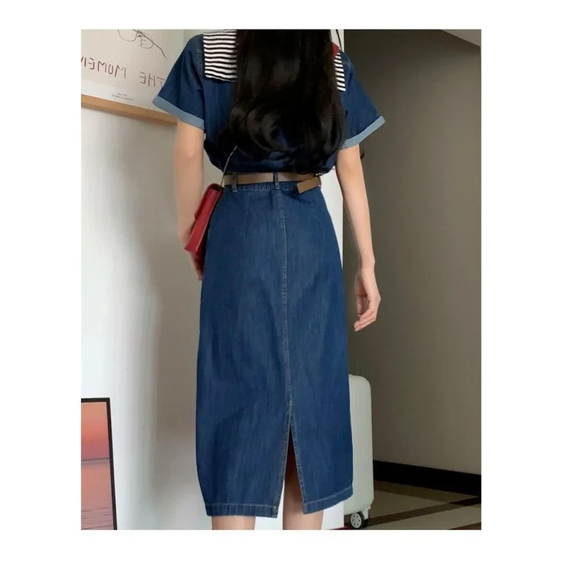 

Новый французский летний джинсовый костюм для женщин: модный комплект из двух предметов для женщин среднего возраста, зимняя одежда