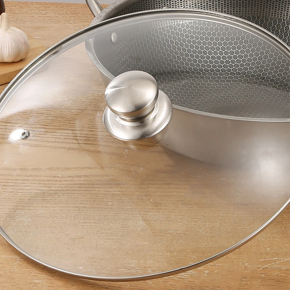 Round Tempered Glass Pot Lid Stainless Steel Rimmed Pan Lid Spill Shatter-Proof Chef Glass Cover for Versatile Home Frying Pan