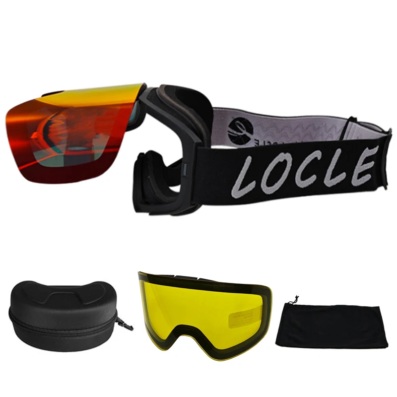 

LOCLE Magnetic Flip-top Ski Goggles Men Women Adult Ski Mask OTG Skiing Eyewear UV400 Over The Glasses Double Layers Anti-Fog