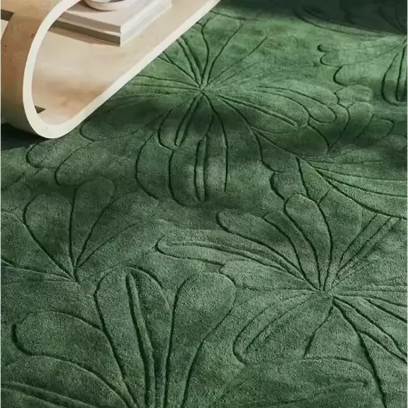 Customized Solid Color French Relief Carpet High-End Vintage Green Antique Style for Bedroom Bedside Living Room