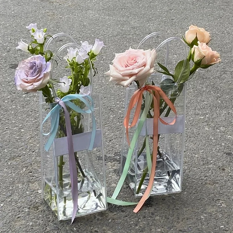 5/10/20PCS Transparent PVC Plastic Gift Bags Rectangular Transparent Soft PVC Handbag Shopping Christmas New Year Halloween