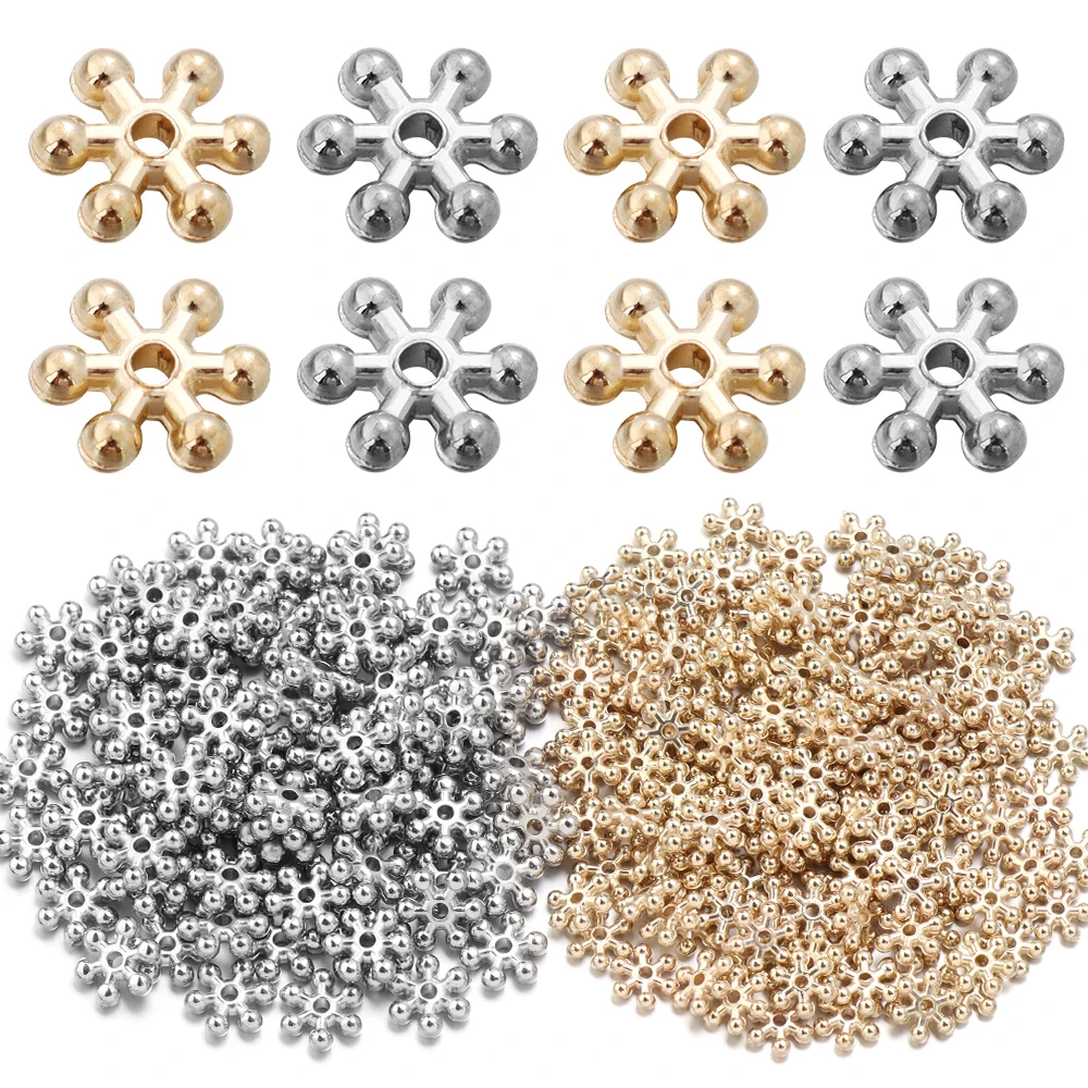 200-300 teile/los 8 10mm Gold Farbe Kleine Schneeflocke CCB Spacer Perlen Flache Lose Perlen Für Schmuck Machen DIY Charme Armband Halskette