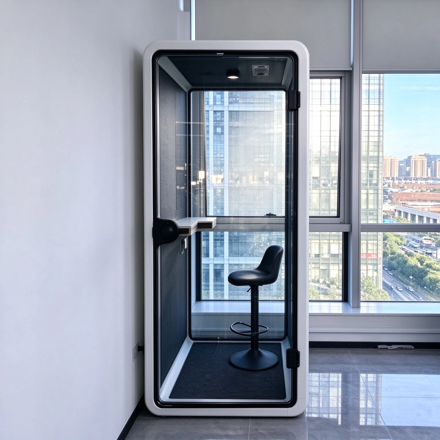 Acoustic Pod Tempered Glass Modular Silent Cabin With Led Light Power Socket for Remote Work Video Conference