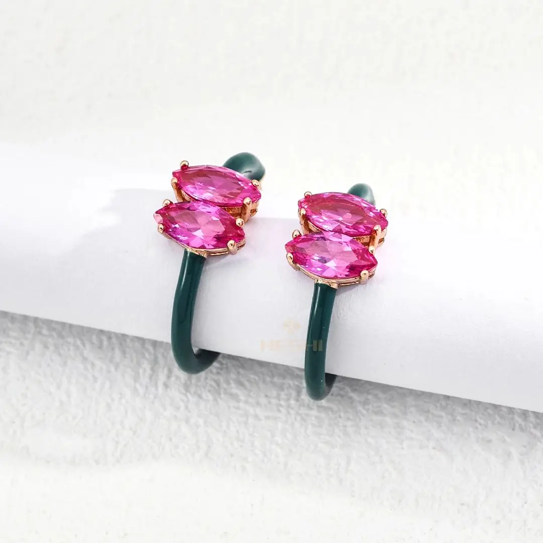 HESHI Natural Color Scheme Red Zircon Inlaid Green Glazed Plant Abstract Simple Sterling Silver earrings for Women Men Girl