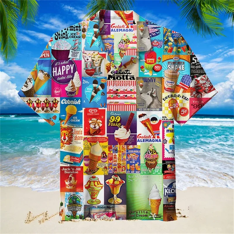 Camiseta Hawaiana para hombre, camisa de manga corta con estampado Hawaiano de helado, Tops informales de diseño Original, ropa de verano, 2024