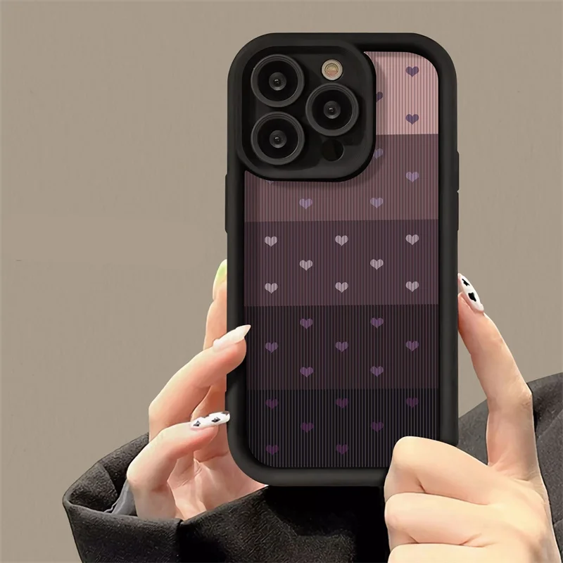 Fashion Love Heart Pattern Phone Case For iPhone 11 12 13 14 15 Pro Max X XR XS Max 7 8 Plus Camera Protection Soft Back Cover