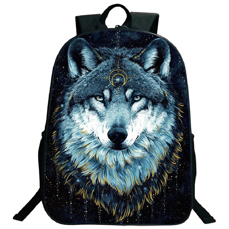 The Norse Wolf Print Backpacks Student Boys Girlls Waterproof Bookbag Space Wolf Backpack Casual Rucksack Children School Bags