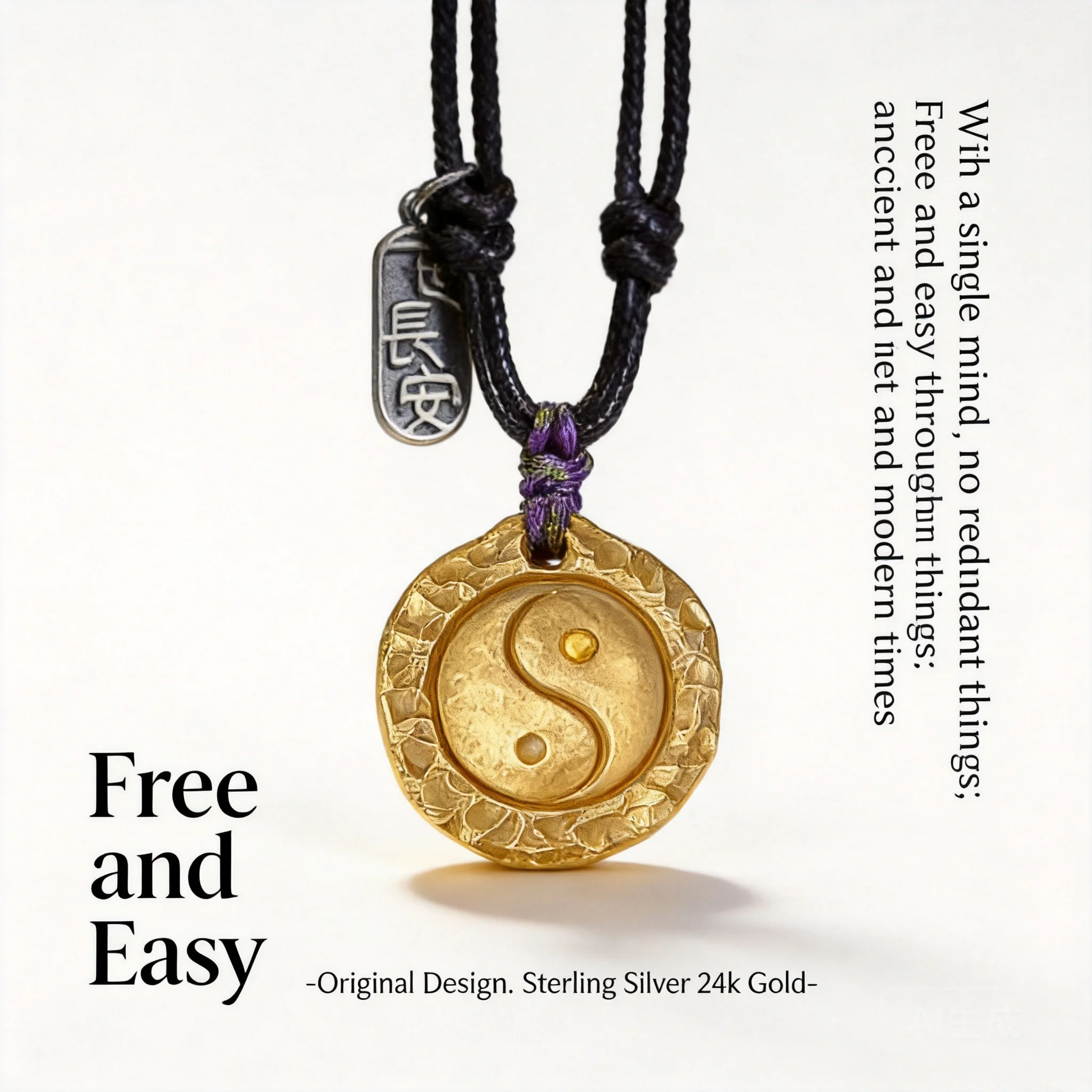 Chinese Style Lucky Yin Yang Tai Chi Pendant Necklace Hand Inlaid Gold Point Bagua Amulet Good Fortune Blessing Retro Jewelry