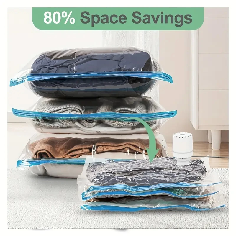 مجموعة أكياس ضغط مفرغة مكونة من 4/6/9 قطع مع مضخة يدوية، معبأة بشكل فردي. مجموعة ذات سعة كبيرة ومتعددة الحجم للسفر، Space-sa